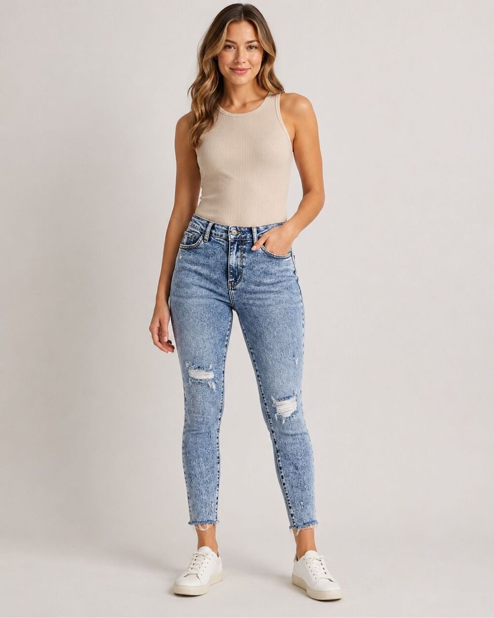 Judy Blue Skinny Jeans 7/28 Distressed Acid Wash Raw Hem Ankle Denim Stretch Rip